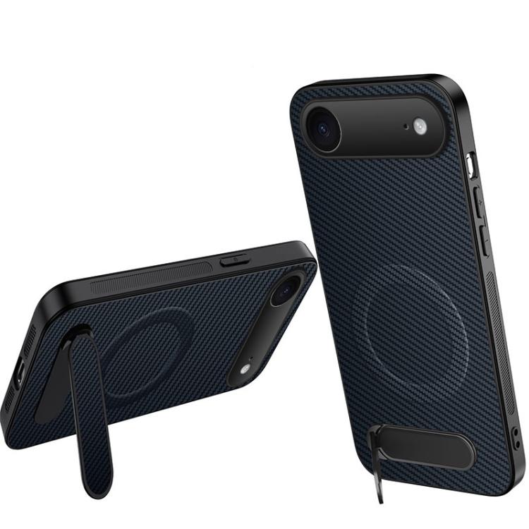 For iPhone Air WANLONFENG Kickstand Carbon Fiber Texture Magnetic Phone Case(Sapphire Blue)