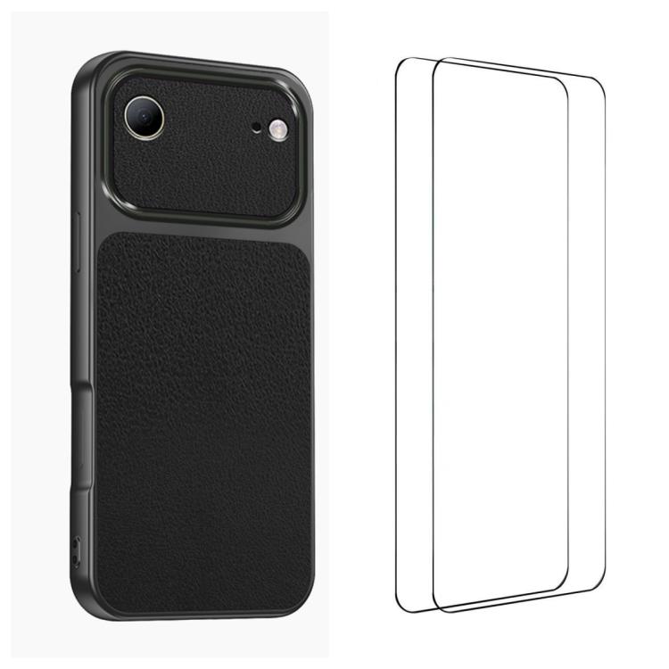 For iPhone Air WANLONFENG Lambskin Texture PC TPU Phone Case with 2pcs Screen Films(Black)