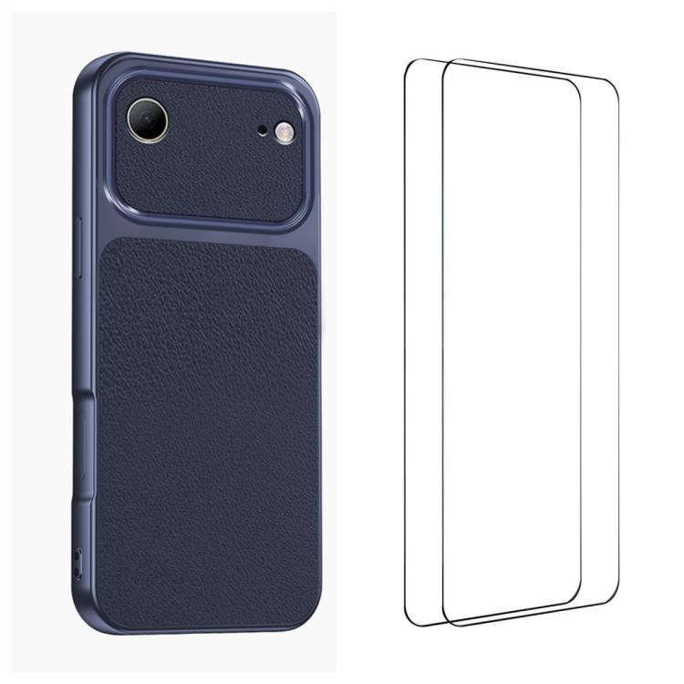 For iPhone Air WANLONFENG Lambskin Texture PC TPU Phone Case with 2pcs Screen Films(Blue)