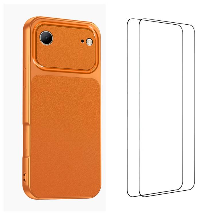 For iPhone Air WANLONFENG Lambskin Texture PC TPU Phone Case with 2pcs Screen Films(Orange)