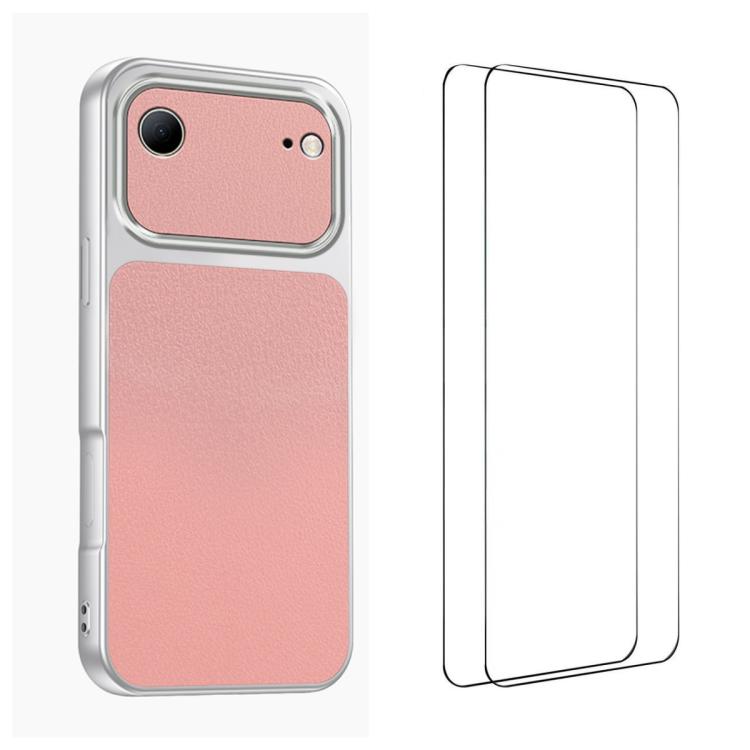 For iPhone Air WANLONFENG Lambskin Texture PC TPU Phone Case with 2pcs Screen Films(Pink)