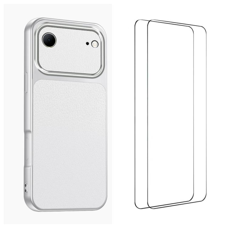For iPhone Air WANLONFENG Lambskin Texture PC TPU Phone Case with 2pcs Screen Films(White)
