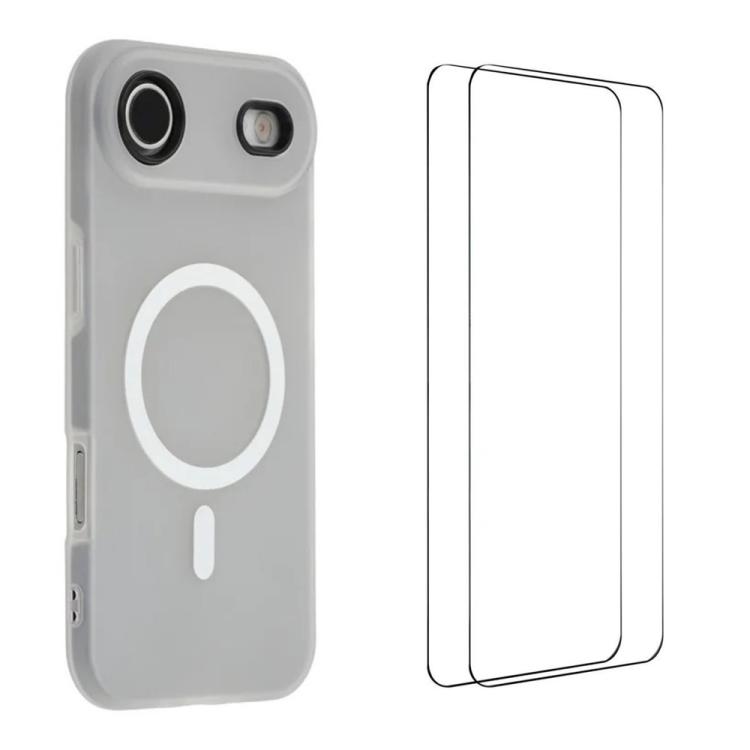 For iPhone Air WANLONFENG Macarons Matte Magnetic Phone Case with 2pcs Screen Films(Black)