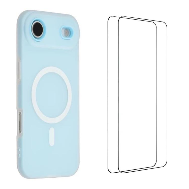 For iPhone Air WANLONFENG Macarons Matte Magnetic Phone Case with 2pcs Screen Films(Blue)