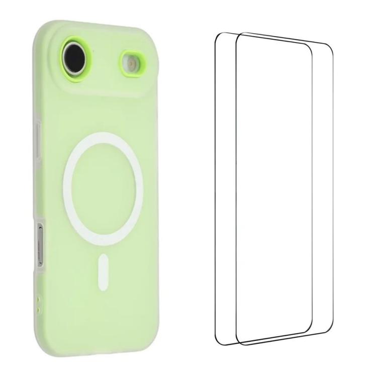 For iPhone Air WANLONFENG Macarons Matte Magnetic Phone Case with 2pcs Screen Films(Green)