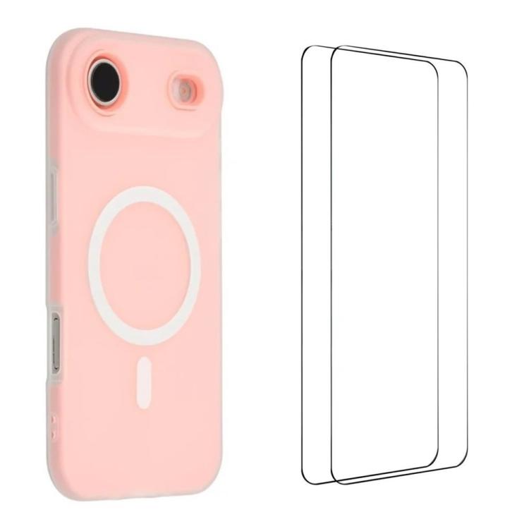 For iPhone Air WANLONFENG Macarons Matte Magnetic Phone Case with 2pcs Screen Films(Pink)