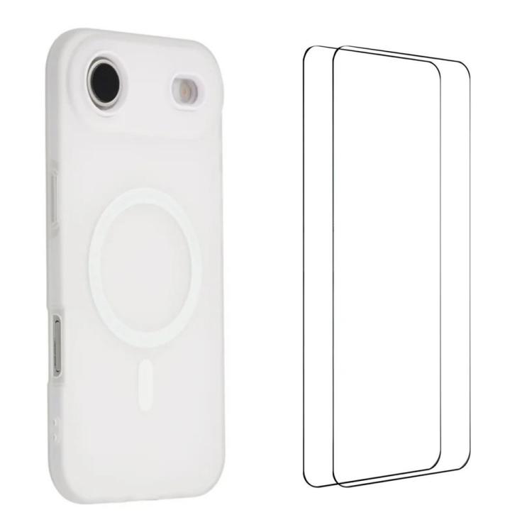 For iPhone Air WANLONFENG Macarons Matte Magnetic Phone Case with 2pcs Screen Films(White)