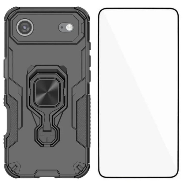 For iPhone Air WANLONFENG Metal Kickstand Phone Case with Screen Protector(Black)