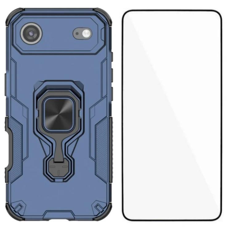 For iPhone Air WANLONFENG Metal Kickstand Phone Case with Screen Protector(Blue)