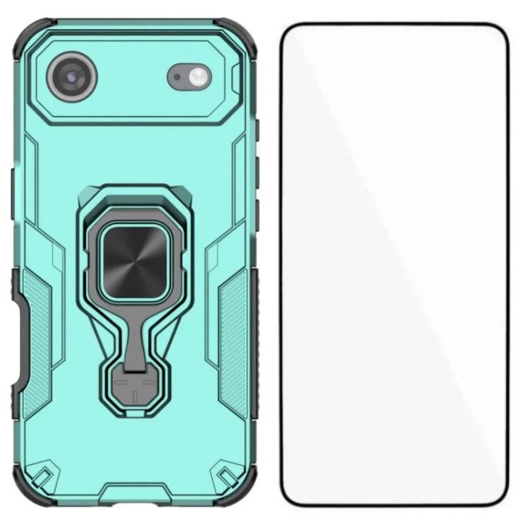 For iPhone Air WANLONFENG Metal Kickstand Phone Case with Screen Protector(Green)