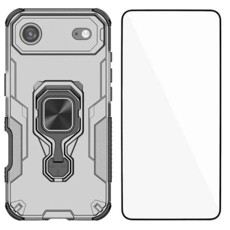 For iPhone Air WANLONFENG Metal Kickstand Phone Case with Screen Protector(Grey)