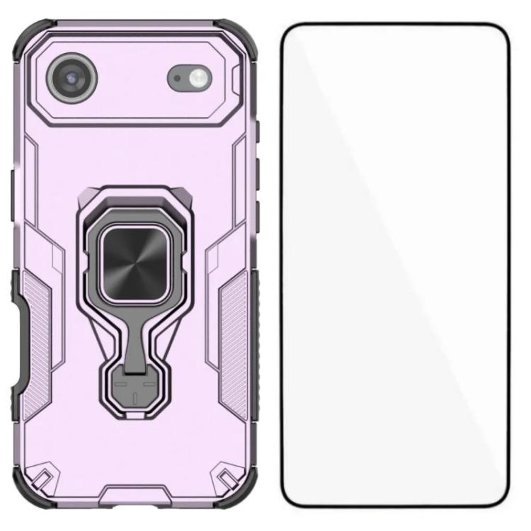 For iPhone Air WANLONFENG Metal Kickstand Phone Case with Screen Protector(Purple)