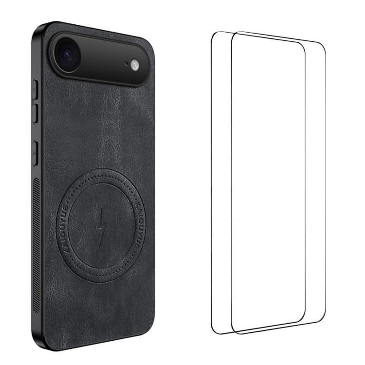 For iPhone Air WANLONFENG Nappa Texture Magnetic Phone Case with 2pcs Screen Films(Black)
