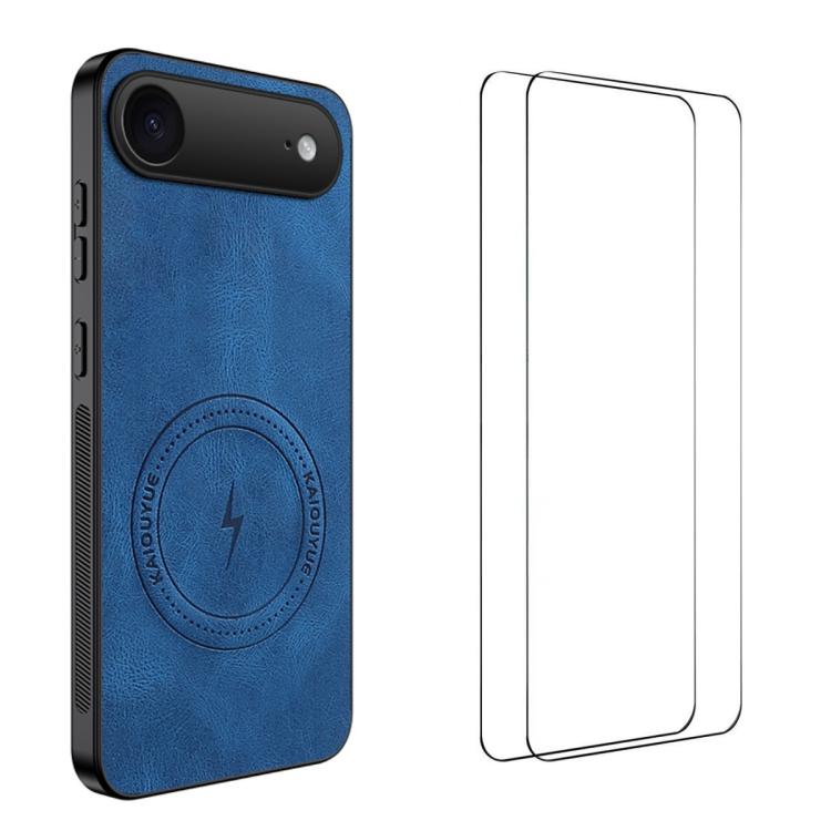 For iPhone Air WANLONFENG Nappa Texture Magnetic Phone Case with 2pcs Screen Films(Blue)