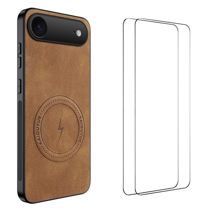 For iPhone Air WANLONFENG Nappa Texture Magnetic Phone Case with 2pcs Screen Films(Brown)