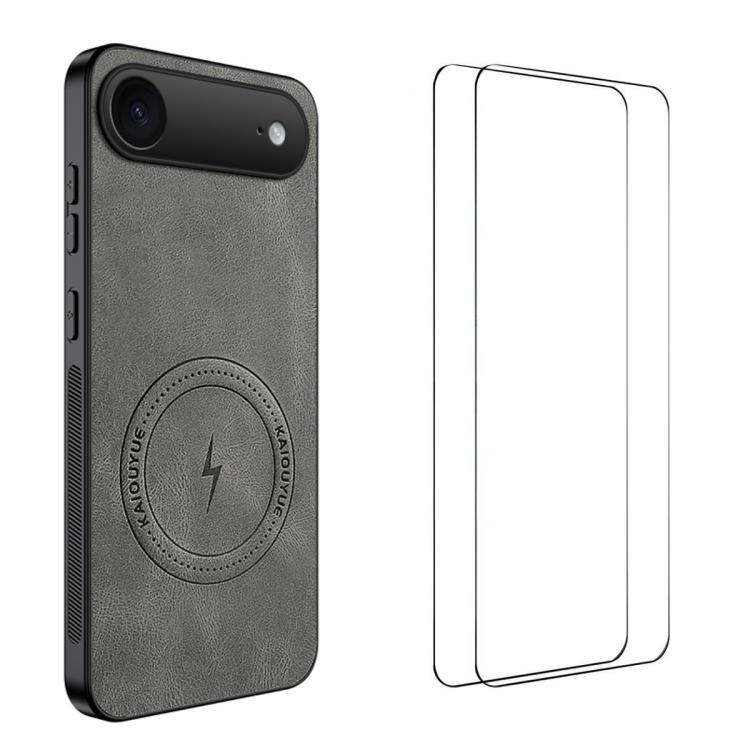 For iPhone Air WANLONFENG Nappa Texture Magnetic Phone Case with 2pcs Screen Films(Grey)