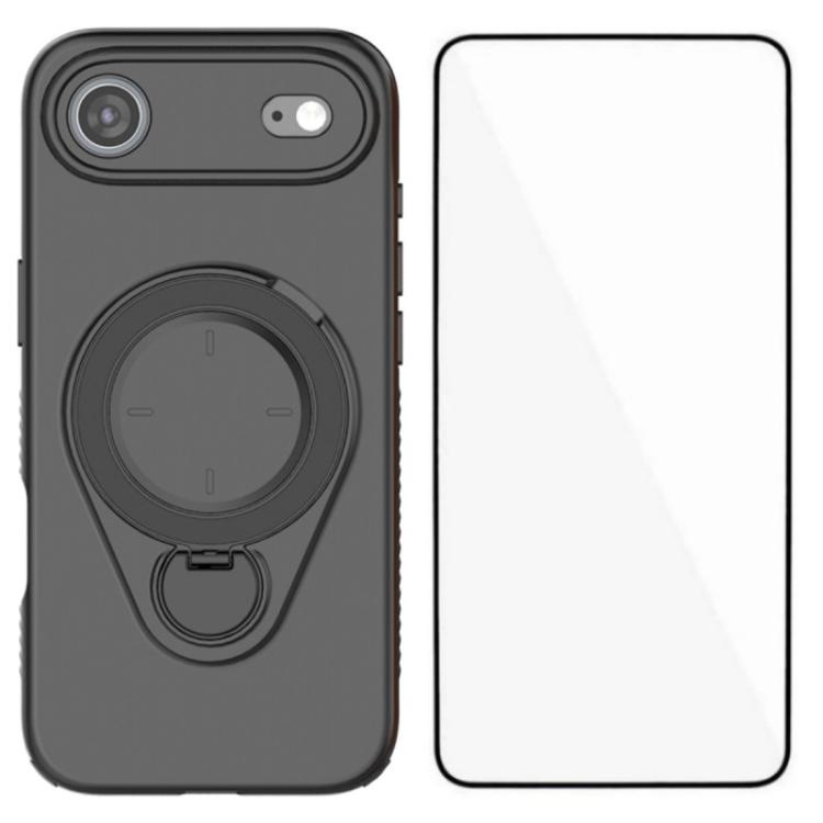 For iPhone Air WANLONFENG Ring Kickstand Phone Case with Screen Protector(Black)