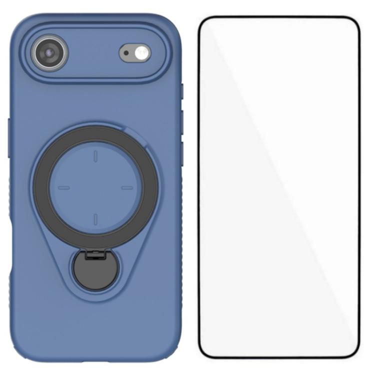 For iPhone Air WANLONFENG Ring Kickstand Phone Case with Screen Protector(Blue)