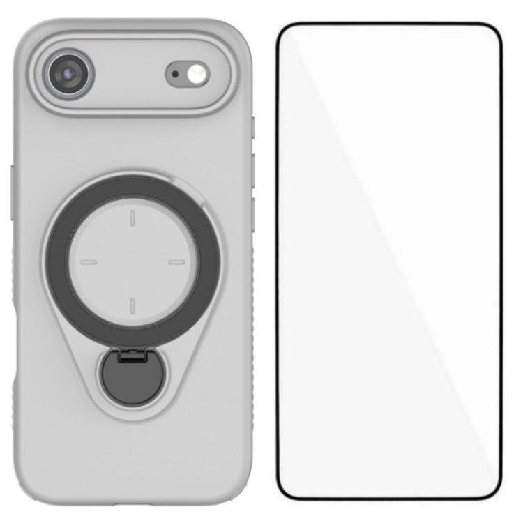 For iPhone Air WANLONFENG Ring Kickstand Phone Case with Screen Protector(Grey)