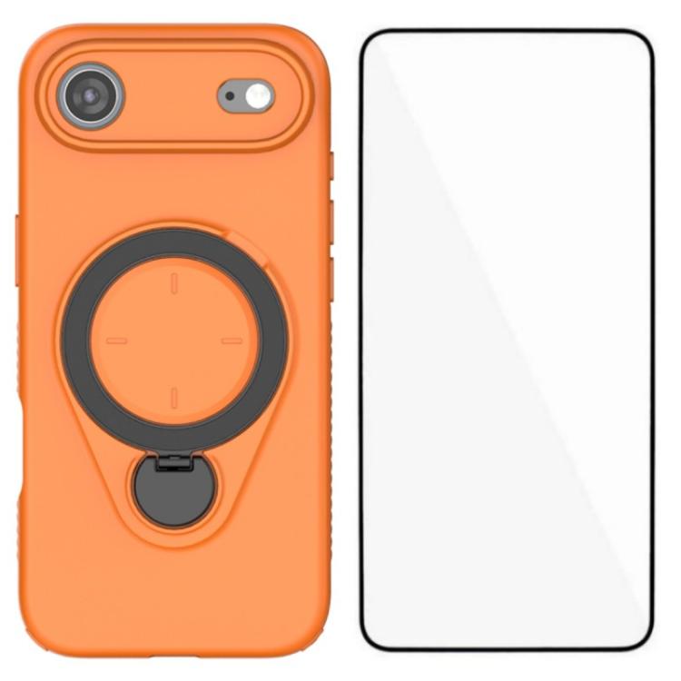 For iPhone Air WANLONFENG Ring Kickstand Phone Case with Screen Protector(Orange)