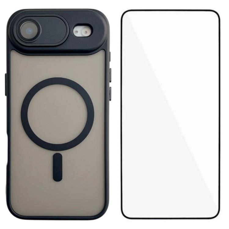 For iPhone Air WANLONFENG Skin-feel Magnetic PC Hybrid TPU Phone Case with Screen Protector(Black)