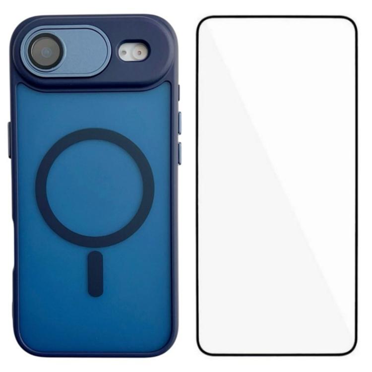 For iPhone Air WANLONFENG Skin-feel Magnetic PC Hybrid TPU Phone Case with Screen Protector(Blue)