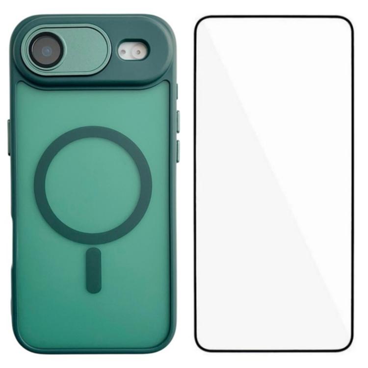 For iPhone Air WANLONFENG Skin-feel Magnetic PC Hybrid TPU Phone Case with Screen Protector(Green)