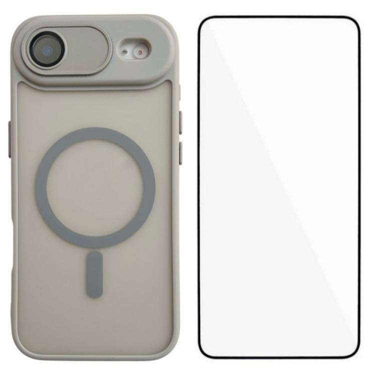 For iPhone Air WANLONFENG Skin-feel Magnetic PC Hybrid TPU Phone Case with Screen Protector(Grey)