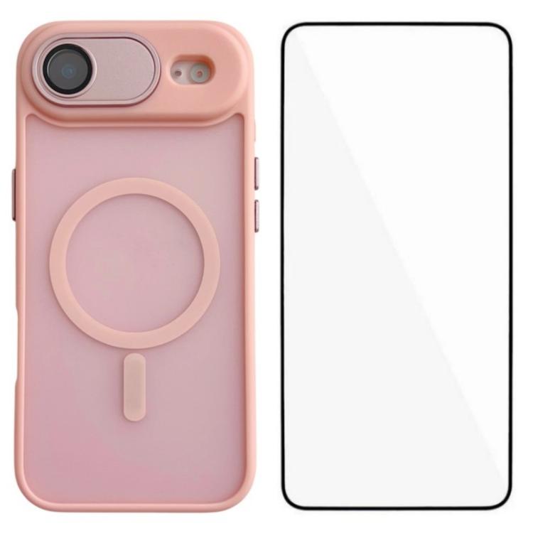 For iPhone Air WANLONFENG Skin-feel Magnetic PC Hybrid TPU Phone Case with Screen Protector(Pink)