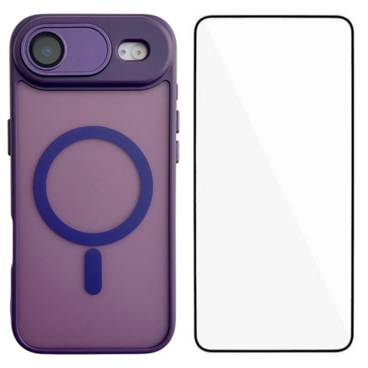 For iPhone Air WANLONFENG Skin-feel Magnetic PC Hybrid TPU Phone Case with Screen Protector(Purple)