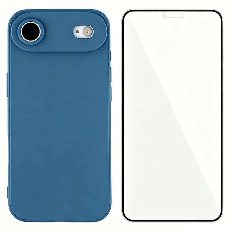 For iPhone Air WANLONFENG Square Edge Soft TPU Phone Case with Screen Protector(Blue)
