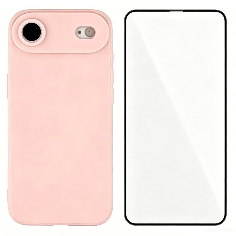 For iPhone Air WANLONFENG Square Edge Soft TPU Phone Case with Screen Protector(Pink)