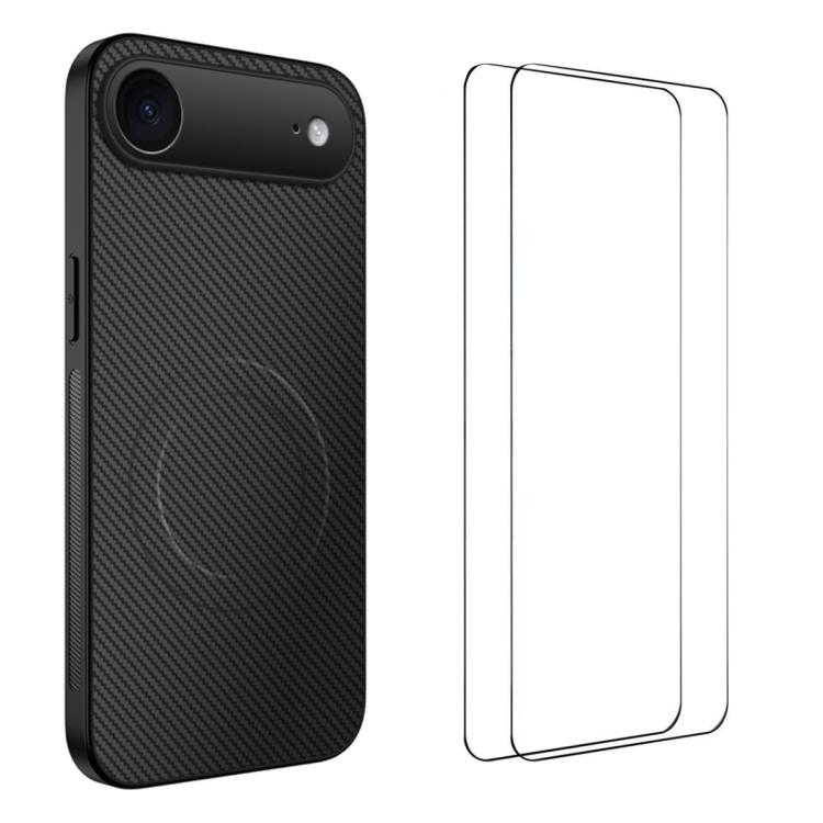 For iPhone Air WANLONFENG TQ1 Series Magnetic Carbon Fiber Texture Phone Case with 2pcs Screen Films(Black)