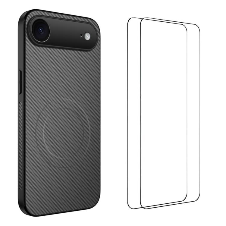 For iPhone Air WANLONFENG TQ1 Series Magnetic Carbon Fiber Texture Phone Case with 2pcs Screen Films(Grey)