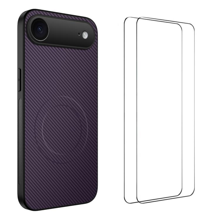 For iPhone Air WANLONFENG TQ1 Series Magnetic Carbon Fiber Texture Phone Case with 2pcs Screen Films(Purple)