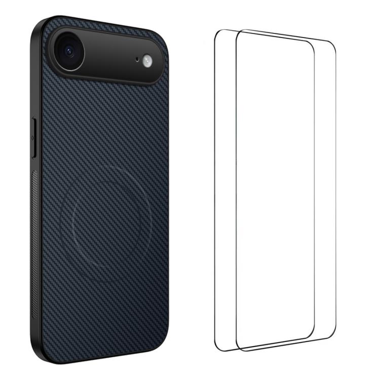 For iPhone Air WANLONFENG TQ1 Series Magnetic Carbon Fiber Texture Phone Case with 2pcs Screen Films(Sapphire Blue)