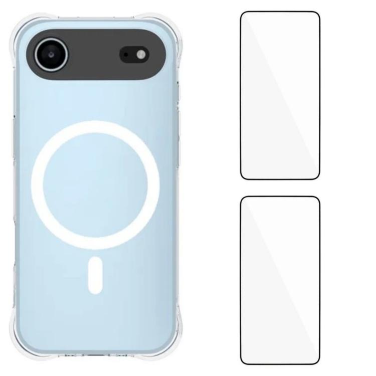 For iPhone Air WANLONFENG Transparent Magnetic Four-Corner Shockproof TPU Phone Case with 2pcs Screen Films(Transparent)