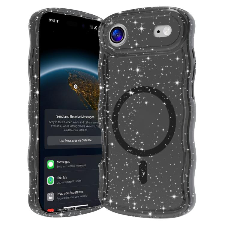For iPhone Air Wave Glitter MagSafe Magnetic TPU Phone Case(Transparent Black)