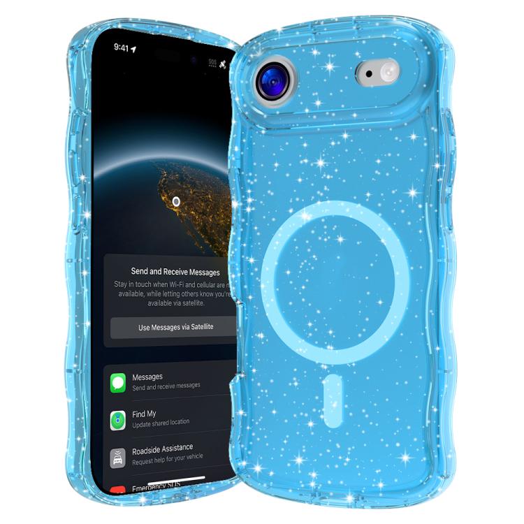 For iPhone Air Wave Glitter MagSafe Magnetic TPU Phone Case(Transparent Blue)