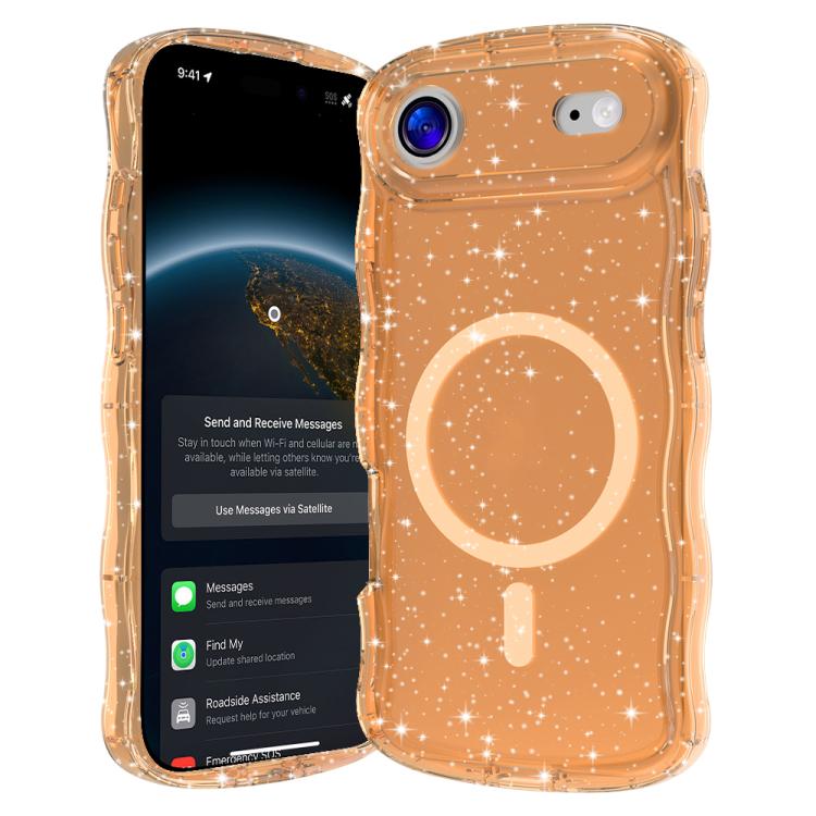 For iPhone Air Wave Glitter MagSafe Magnetic TPU Phone Case(Transparent Gold)