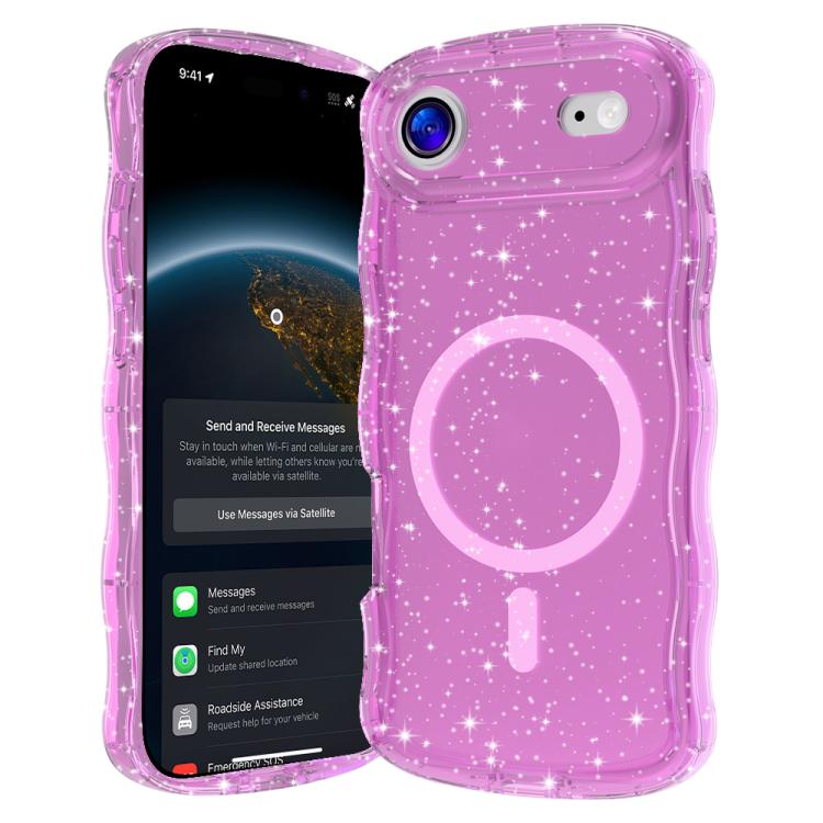 For iPhone Air Wave Glitter MagSafe Magnetic TPU Phone Case(Transparent Pink)