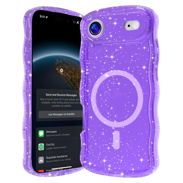 For iPhone Air Wave Glitter MagSafe Magnetic TPU Phone Case(Transparent Purple)