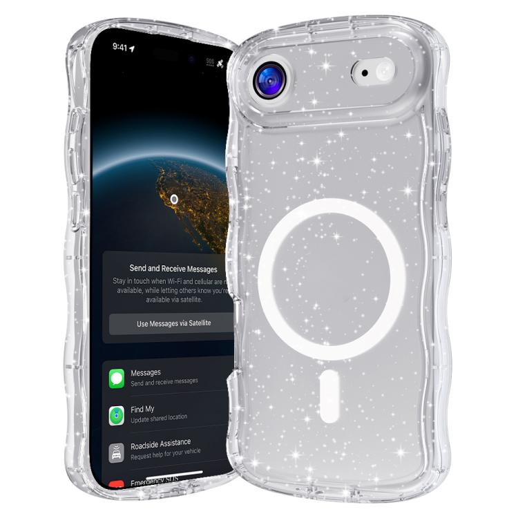 For iPhone Air Wave Glitter MagSafe Magnetic TPU Phone Case(Transparent White)