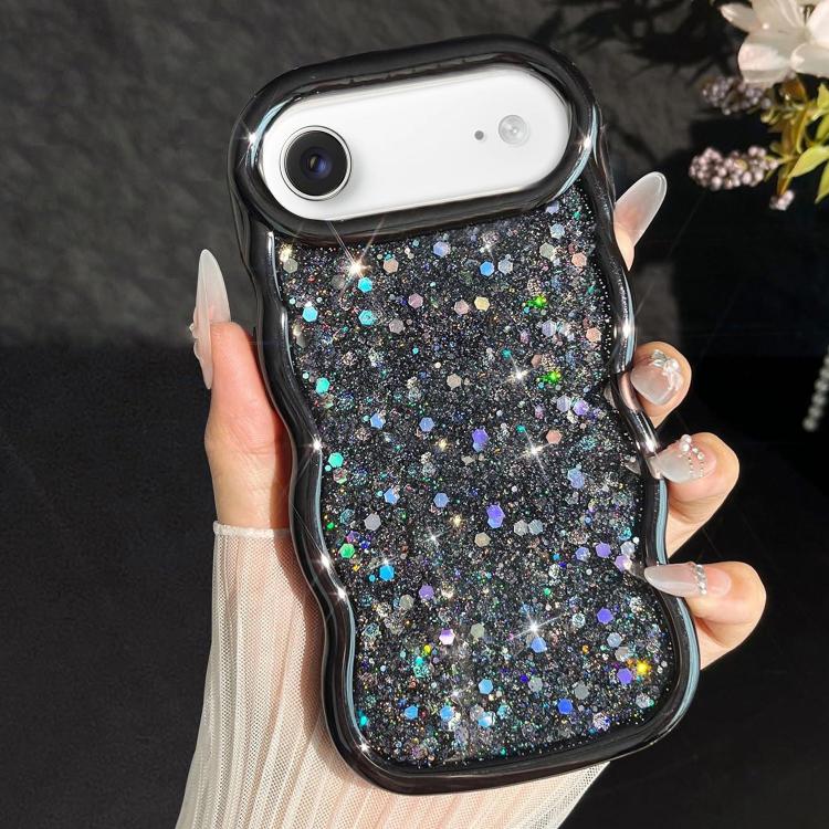 For iPhone Air Wave Glitter Sequined Electroplated Phone Case(Black)