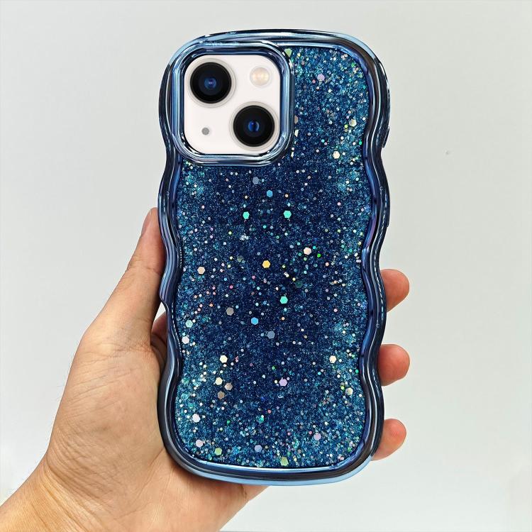 For iPhone Air Wave Glitter Sequined Electroplated Phone Case(Blue)