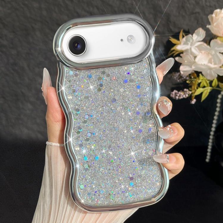 For iPhone Air Wave Glitter Sequined Electroplated Phone Case(Silver)