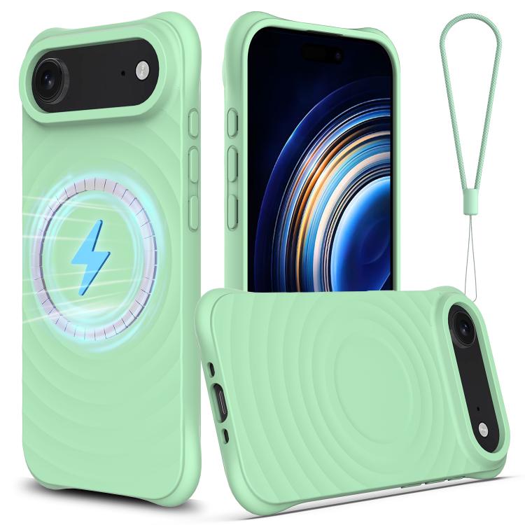 For iPhone Air Wave Texture MagSafe Magnetic Liquid Silicone Phone Case(Green)