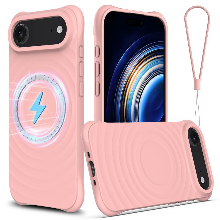 For iPhone Air Wave Texture MagSafe Magnetic Liquid Silicone Phone Case(Pink)