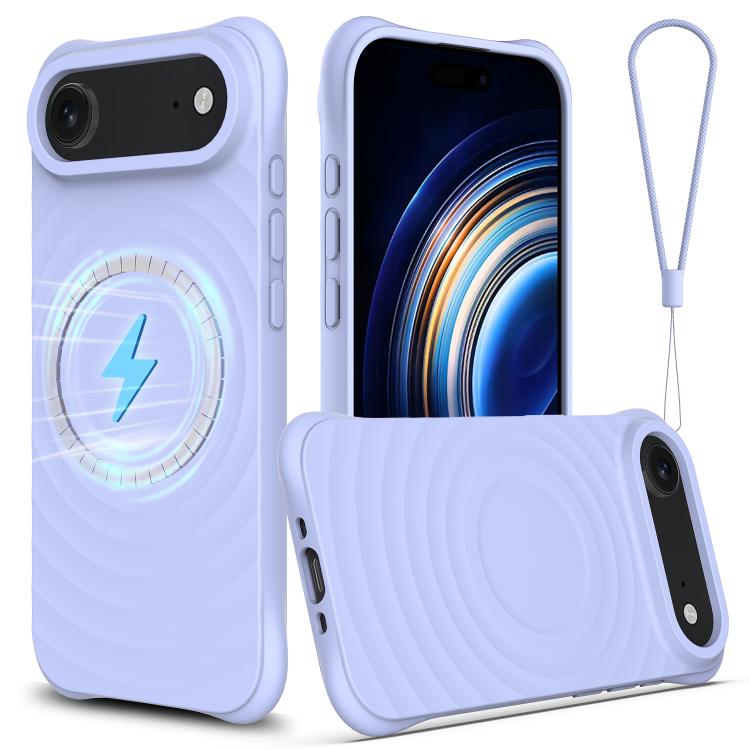 For iPhone Air Wave Texture MagSafe Magnetic Liquid Silicone Phone Case(Purple)