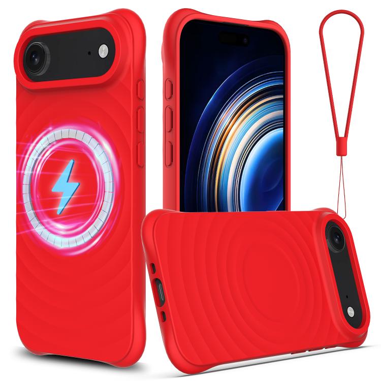 For iPhone Air Wave Texture MagSafe Magnetic Liquid Silicone Phone Case(Red)